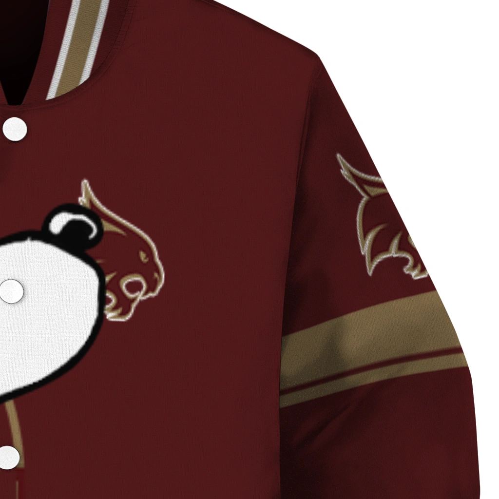 texas state bobcats snoopy attitude maroon varsity jacket premium grade texas state bobcats snoopy attitude maroon varsity jacket premium grade