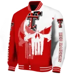 texas tech red raiders skull outline red white varsity jacket best selling