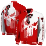 texas tech red raiders skull outline red white varsity jacket best selling