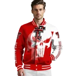 texas tech red raiders skull outline red white varsity jacket best selling