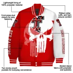 texas tech red raiders skull outline red white varsity jacket best selling