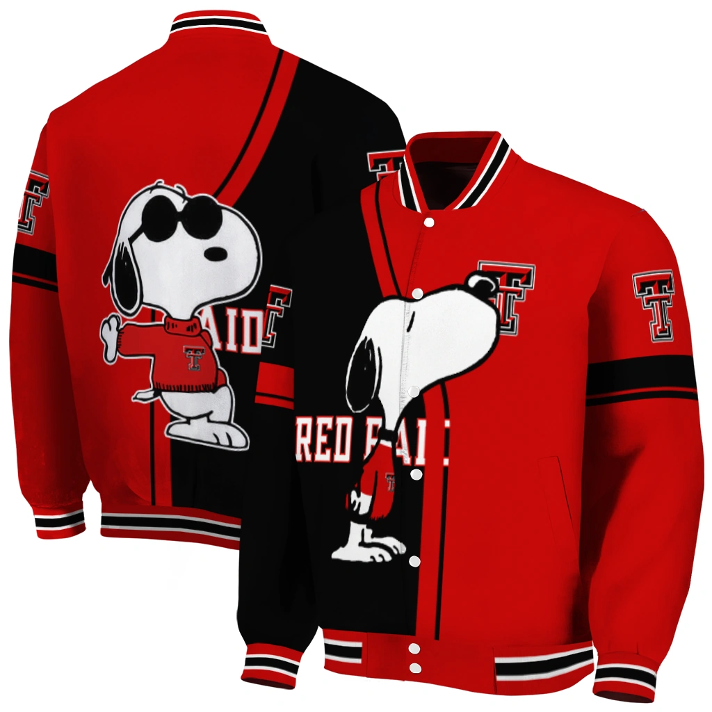 texas tech red raiders snoopy attitude red varsity jacket fashion forward texas tech red raiders snoopy attitude red varsity jacket fashion forward
