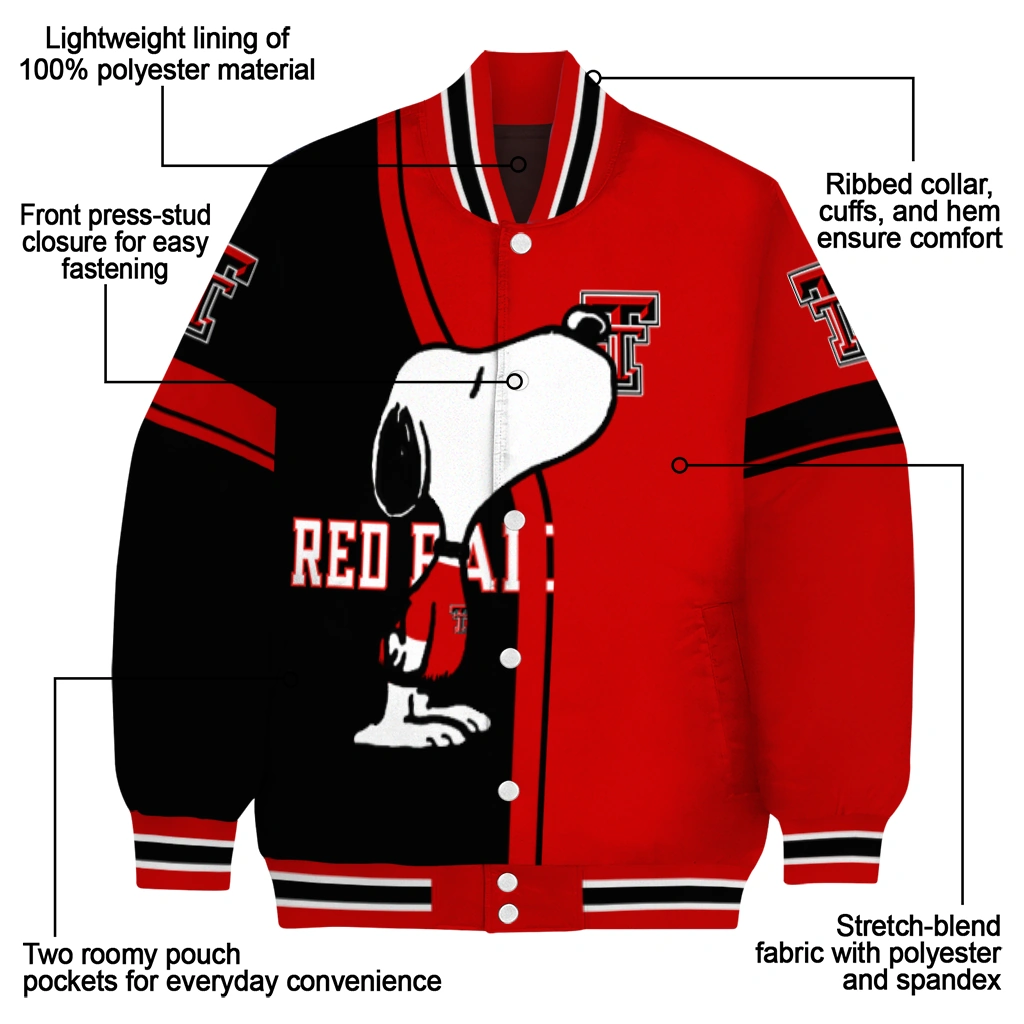 texas tech red raiders snoopy attitude red varsity jacket new arrival texas tech red raiders snoopy attitude red varsity jacket new arrival