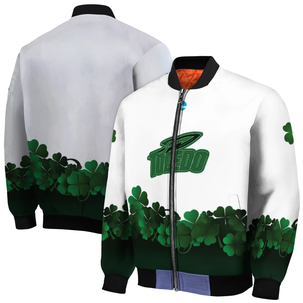 toledo rockets clovers pattern white green bomber jacket best selling toledo rockets clovers pattern white green bomber jacket best selling