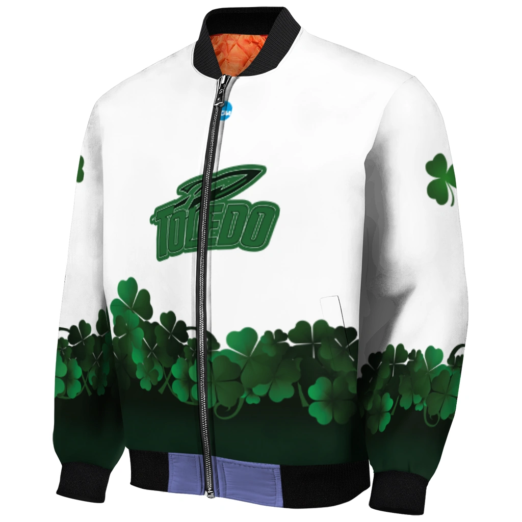 toledo rockets clovers pattern white green bomber jacket fashion forward toledo rockets clovers pattern white green bomber jacket fashion forward
