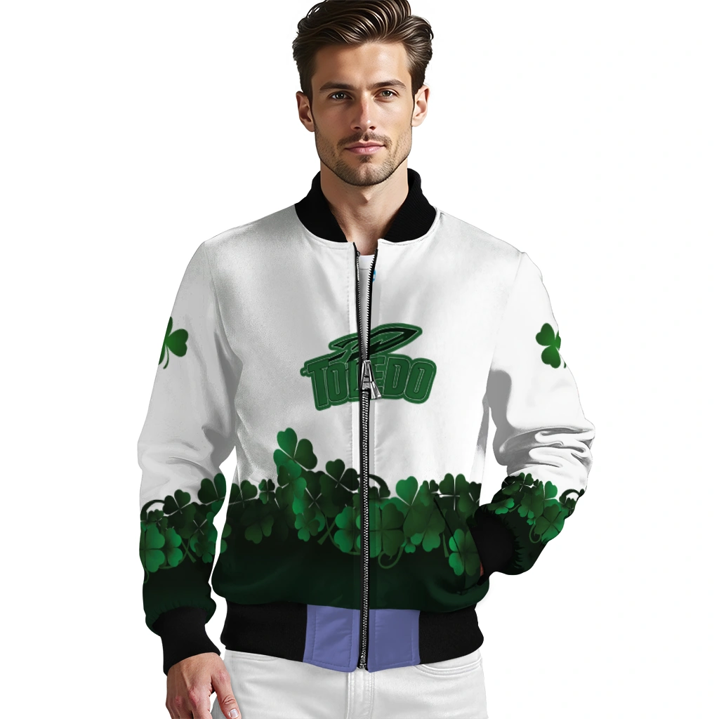 toledo rockets clovers pattern white green bomber jacket high quality toledo rockets clovers pattern white green bomber jacket high quality