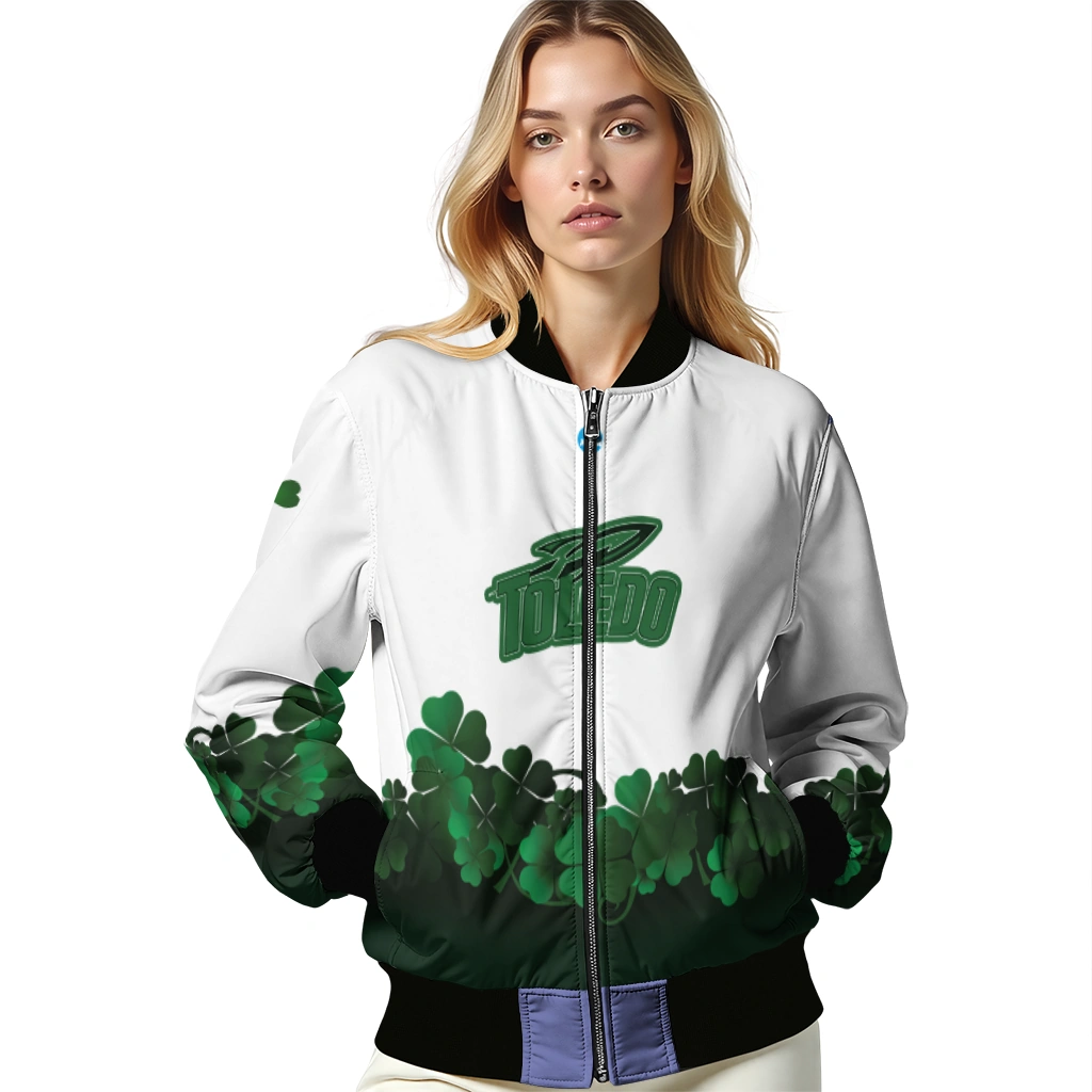 toledo rockets clovers pattern white green bomber jacket latest model toledo rockets clovers pattern white green bomber jacket latest model