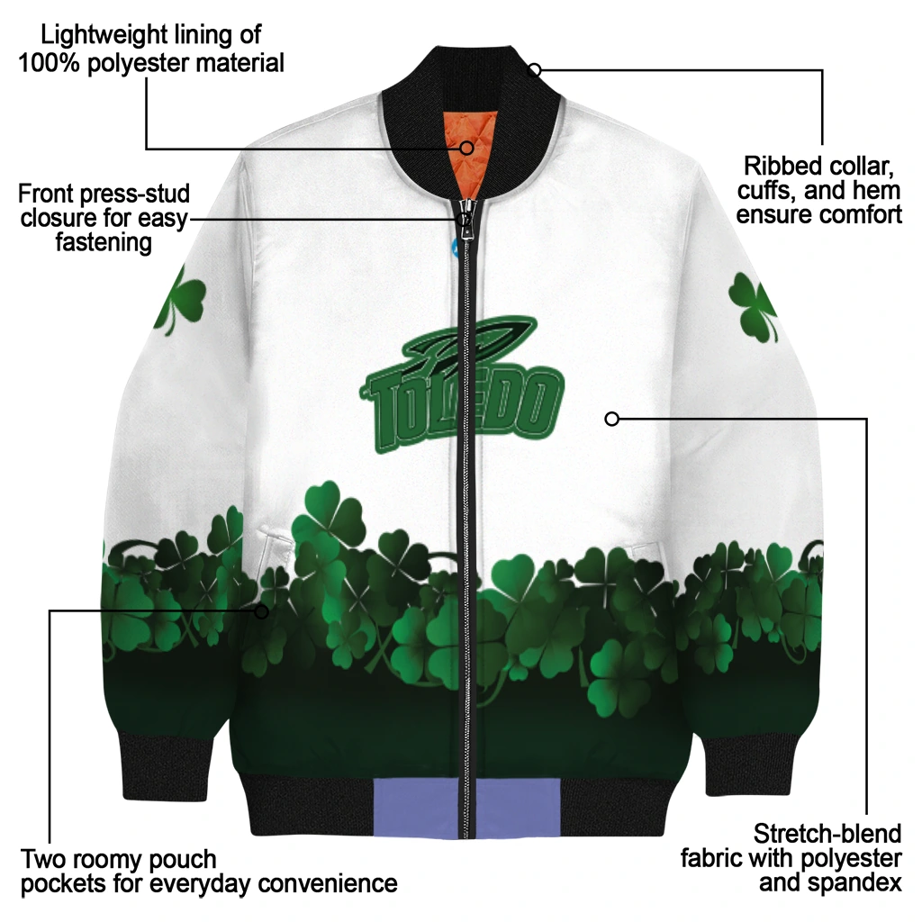 toledo rockets clovers pattern white green bomber jacket new arrival toledo rockets clovers pattern white green bomber jacket new arrival