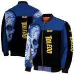 toledo rockets intricate skull blue black bomber jacket best selling