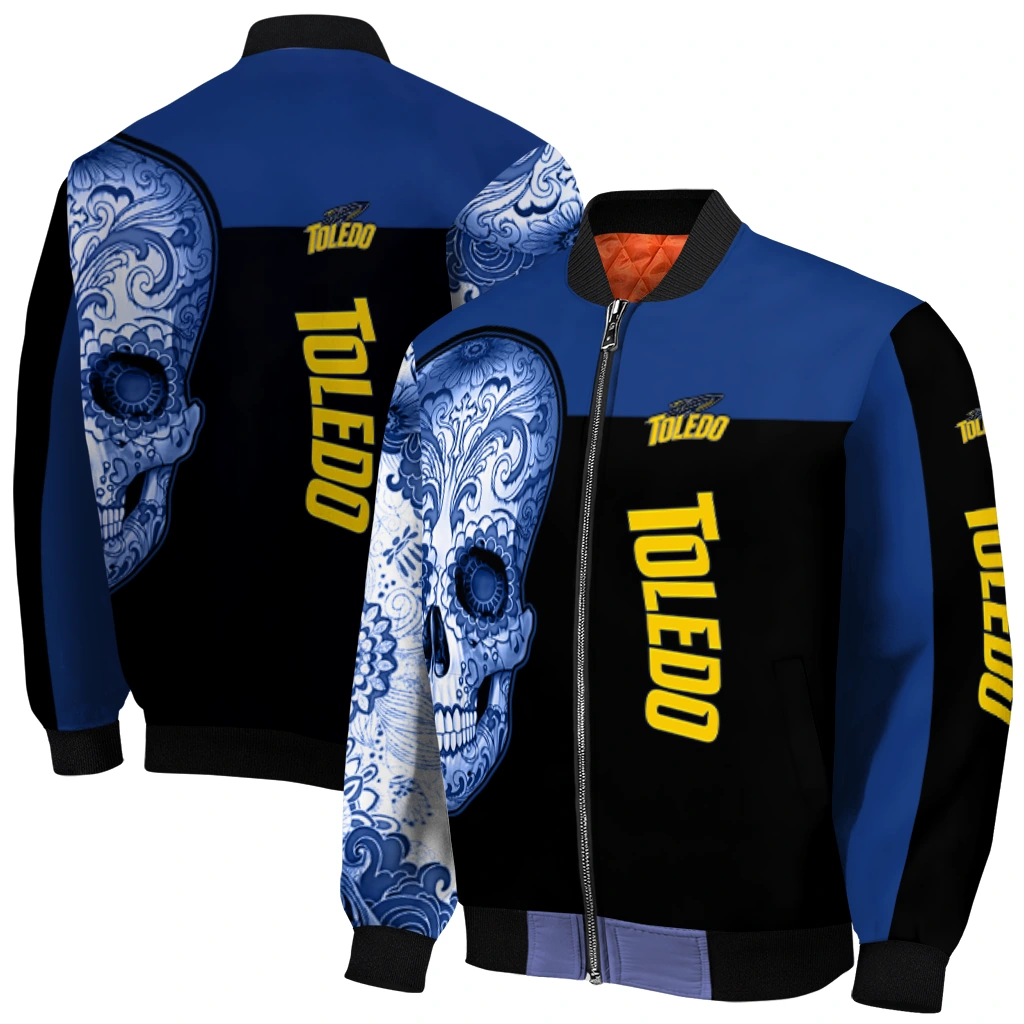 toledo rockets intricate skull blue black bomber jacket best selling toledo rockets intricate skull blue black bomber jacket best selling