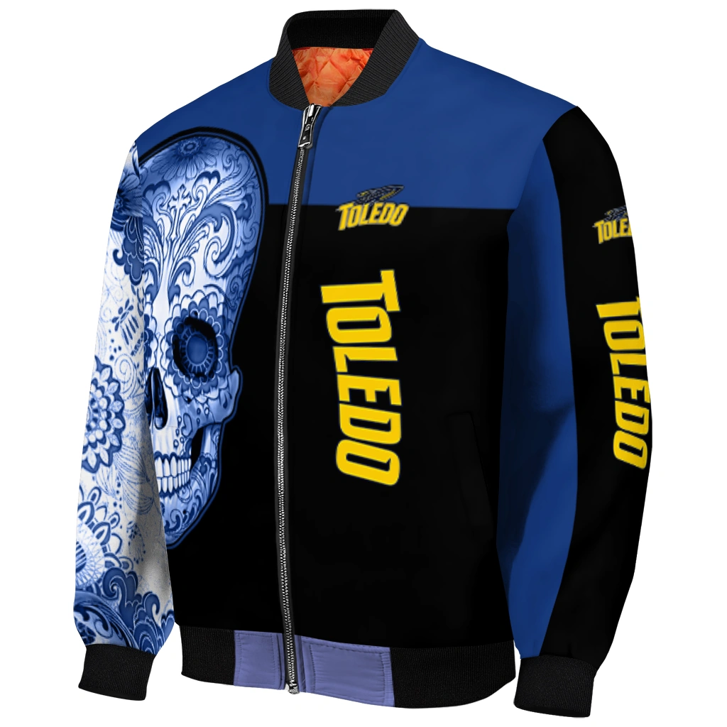 toledo rockets intricate skull blue black bomber jacket fashion forward toledo rockets intricate skull blue black bomber jacket fashion forward