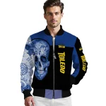 toledo rockets intricate skull blue black bomber jacket best selling