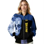 toledo rockets intricate skull blue black bomber jacket best selling