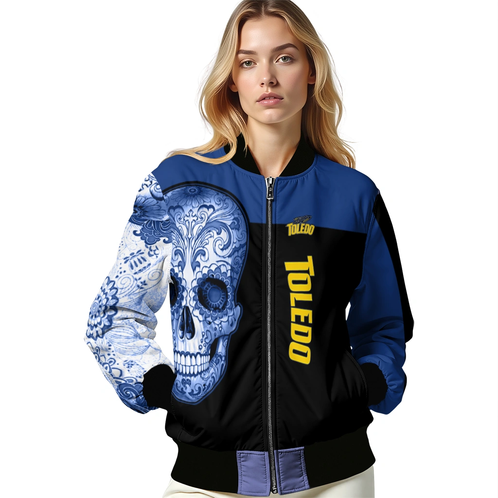 toledo rockets intricate skull blue black bomber jacket latest model toledo rockets intricate skull blue black bomber jacket latest model
