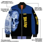 toledo rockets intricate skull blue black bomber jacket best selling