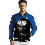 toronto blue jays edgy mask blue black varsity jacket best selling