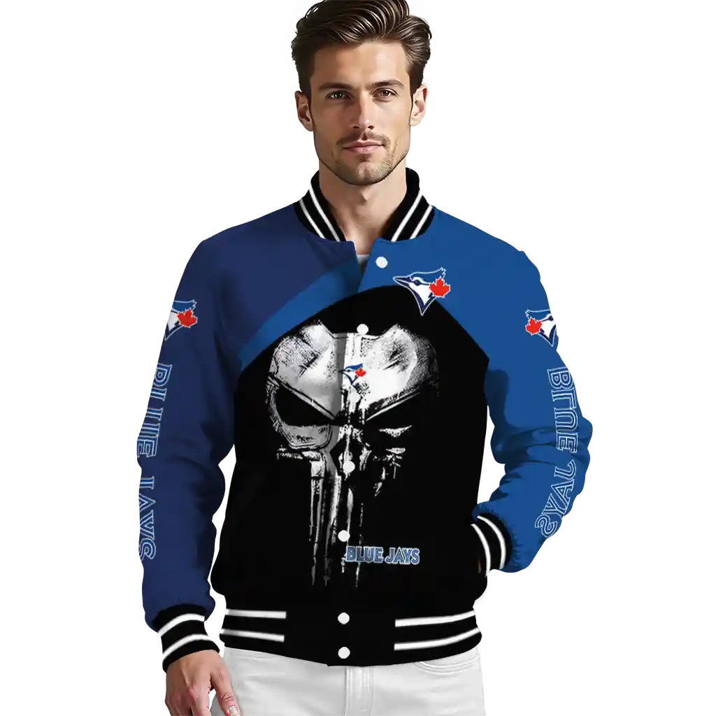 toronto blue jays edgy mask blue black varsity jacket high quality toronto blue jays edgy mask blue black varsity jacket high quality