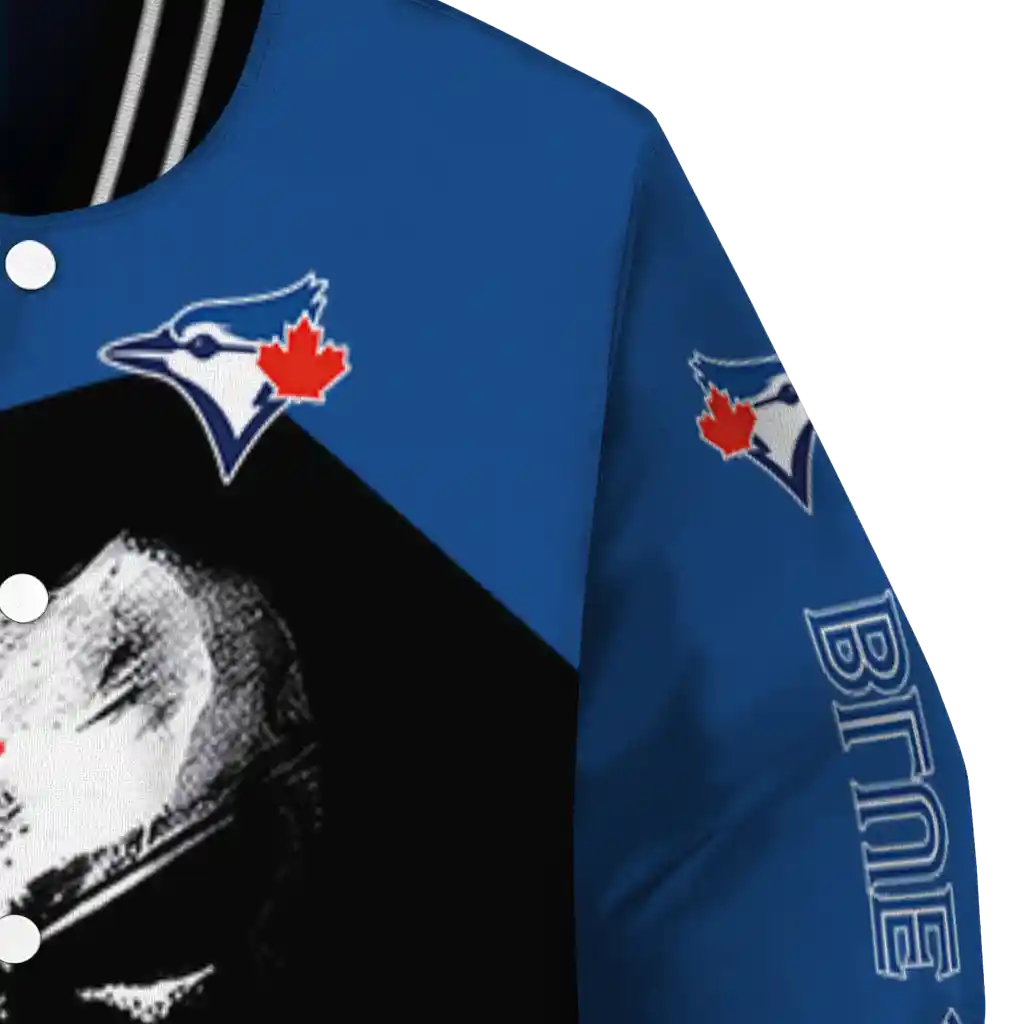 toronto blue jays edgy mask blue black varsity jacket premium grade toronto blue jays edgy mask blue black varsity jacket premium grade