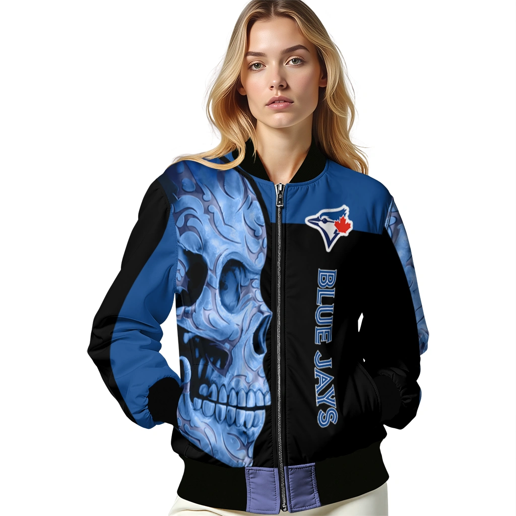 toronto blue jays fire skull blue black bomber jacket latest model toronto blue jays fire skull blue black bomber jacket latest model