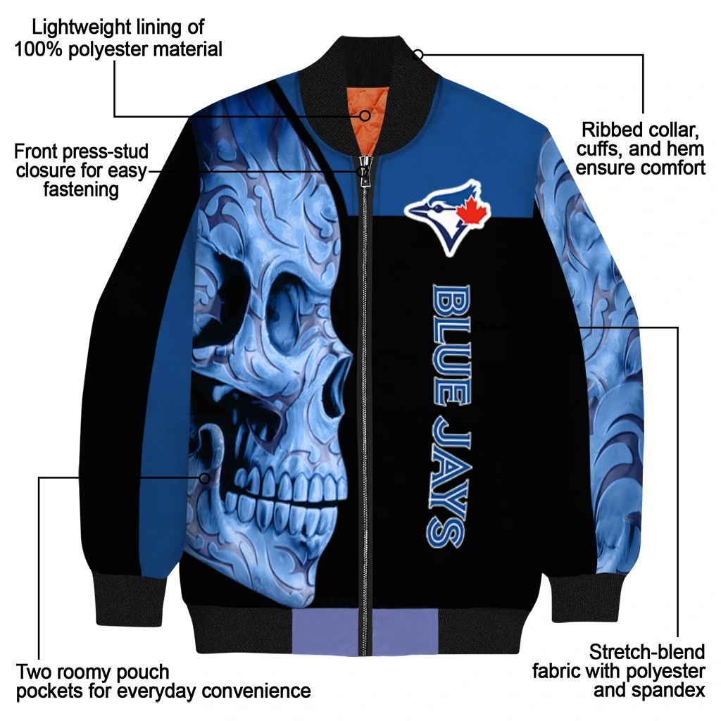 toronto blue jays fire skull blue black bomber jacket new arrival toronto blue jays fire skull blue black bomber jacket new arrival
