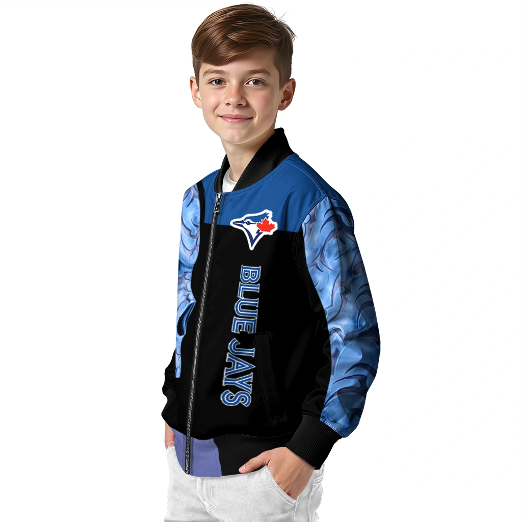 toronto blue jays fire skull blue black bomber jacket trendy toronto blue jays fire skull blue black bomber jacket trendy