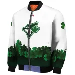 toronto blue jays four leaf icon white green bomber jacket best selling