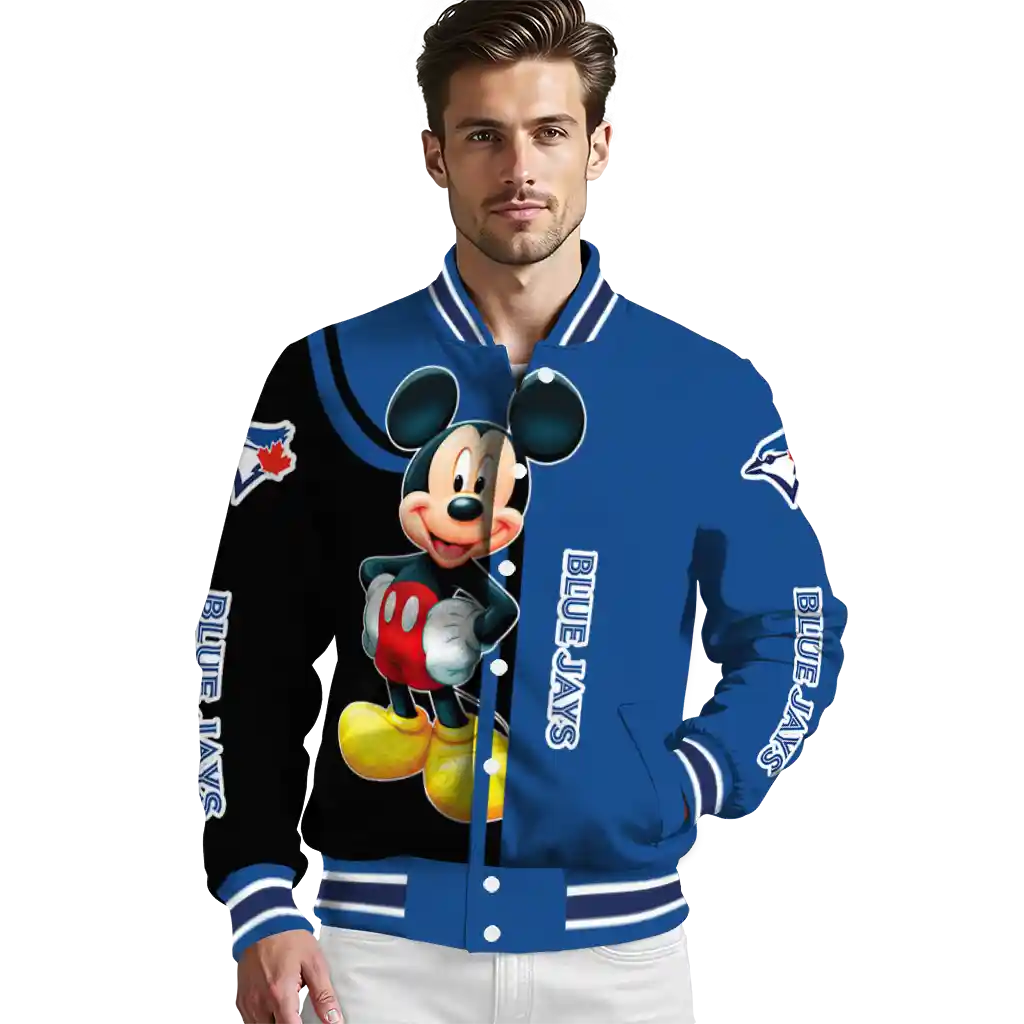 toronto blue jays mickey mouse blue varsity jacket high quality toronto blue jays mickey mouse blue varsity jacket high quality