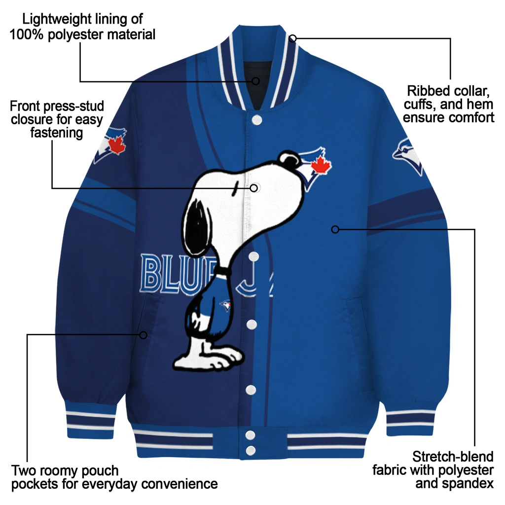 toronto blue jays snoopy attitude blue varsity jacket new arrival toronto blue jays snoopy attitude blue varsity jacket new arrival