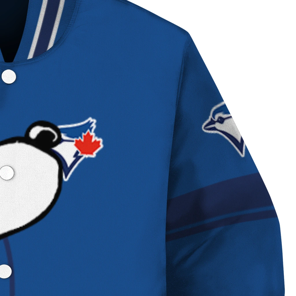 toronto blue jays snoopy attitude blue varsity jacket premium grade toronto blue jays snoopy attitude blue varsity jacket premium grade
