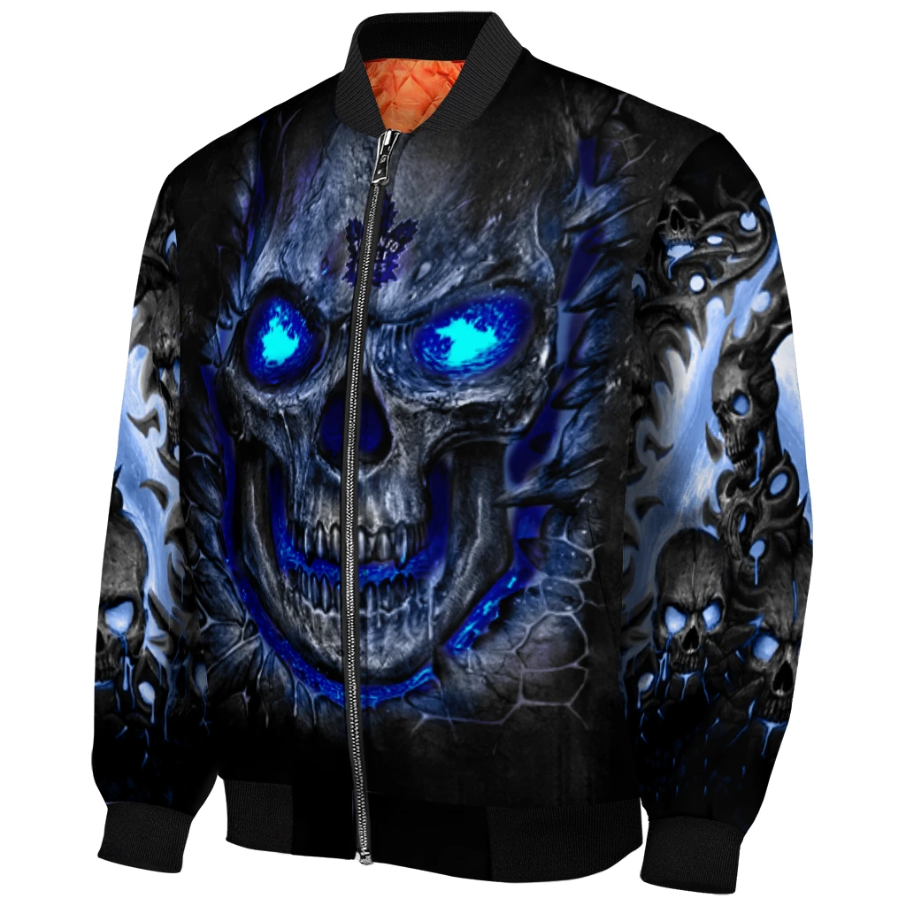 toronto maple leafs inferno skull blue black bomber jacket fashion forward toronto maple leafs inferno skull blue black bomber jacket fashion forward