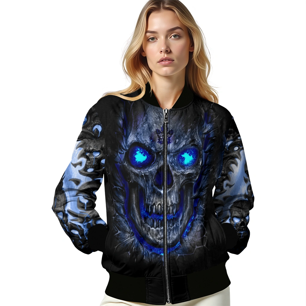 toronto maple leafs inferno skull blue black bomber jacket latest model toronto maple leafs inferno skull blue black bomber jacket latest model