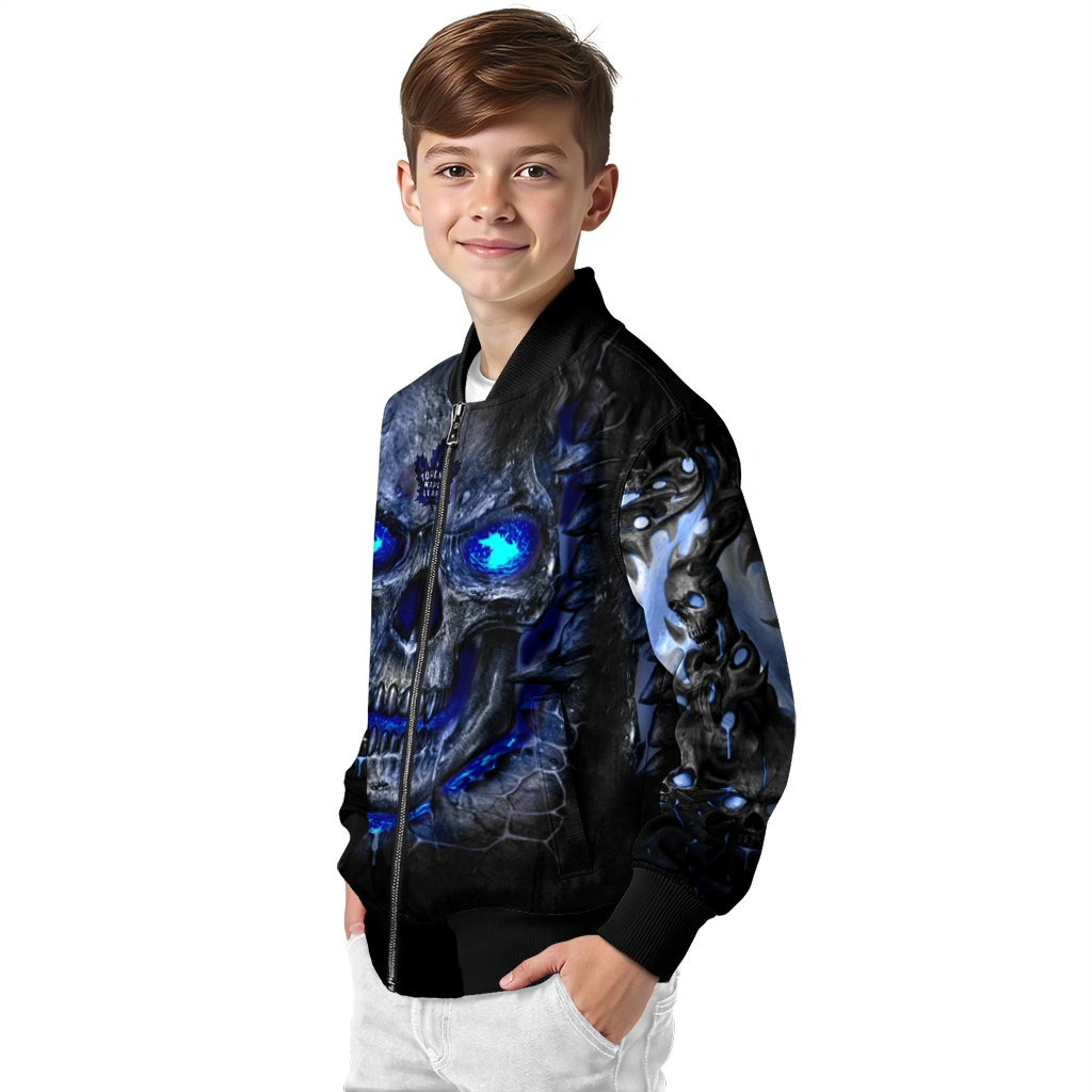 toronto maple leafs inferno skull blue black bomber jacket trendy toronto maple leafs inferno skull blue black bomber jacket trendy