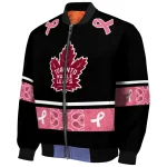 toronto maple leafs pink ribbon black pink bomber jacket best selling