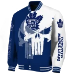 toronto maple leafs skull outline blue white varsity jacket best selling