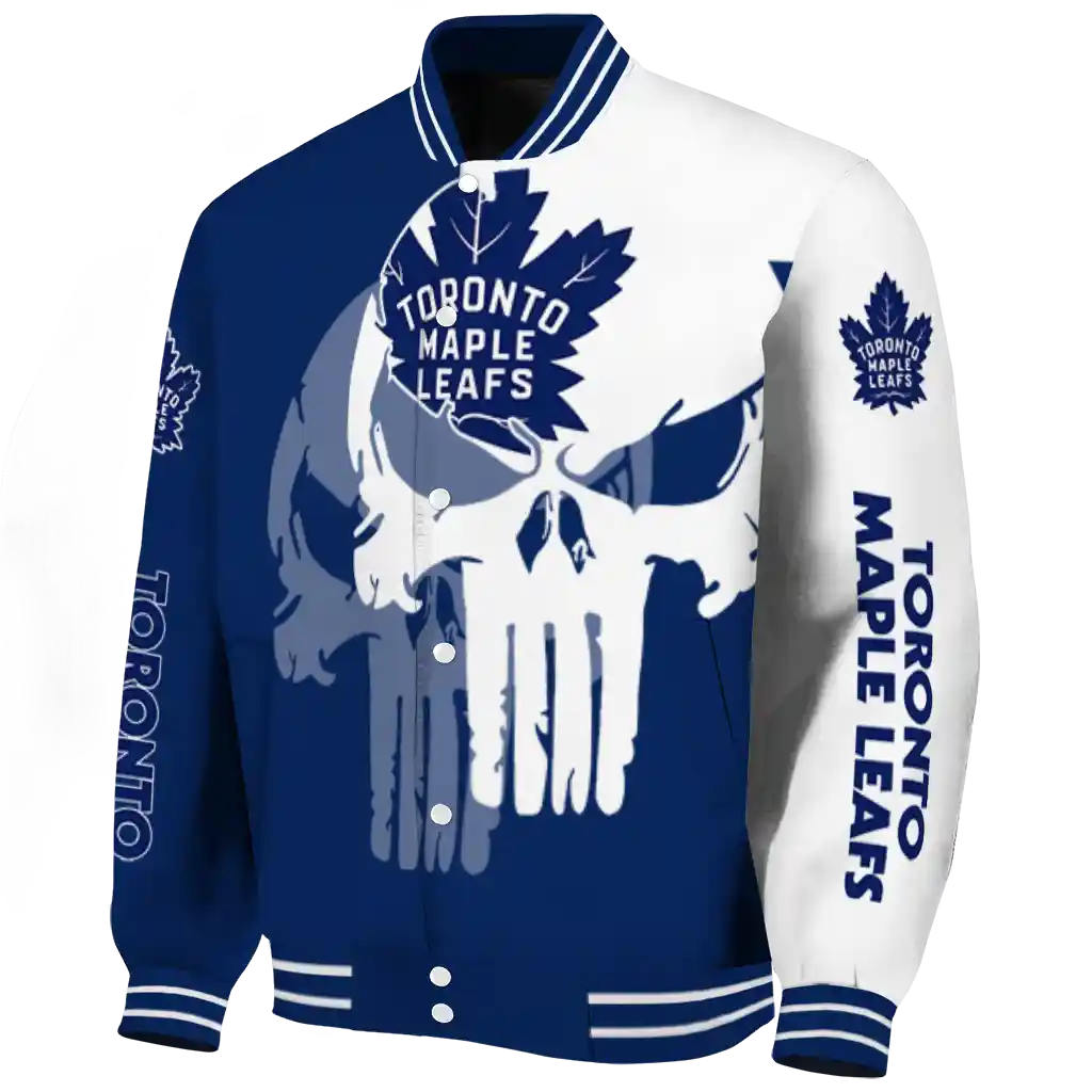 toronto maple leafs skull outline blue white varsity jacket best selling toronto maple leafs skull outline blue white varsity jacket best selling