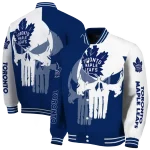 toronto maple leafs skull outline blue white varsity jacket best selling