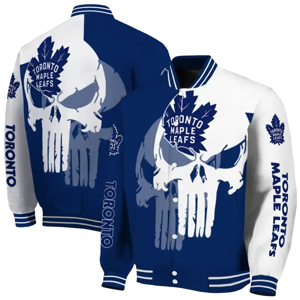 toronto maple leafs skull outline blue white varsity jacket fashion forward toronto maple leafs skull outline blue white varsity jacket fashion forward