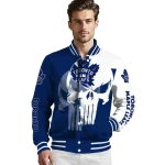 toronto maple leafs skull outline blue white varsity jacket best selling