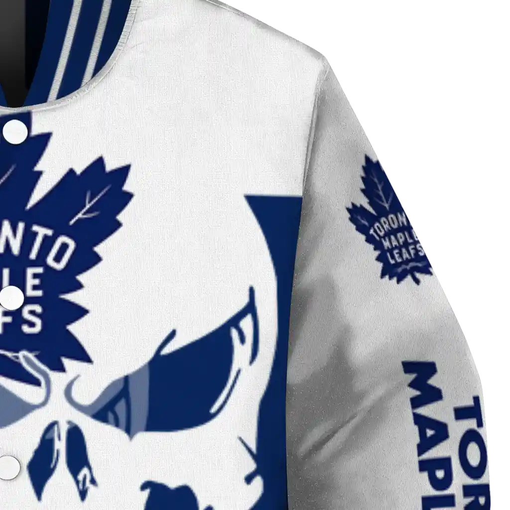 toronto maple leafs skull outline blue white varsity jacket premium grade toronto maple leafs skull outline blue white varsity jacket premium grade