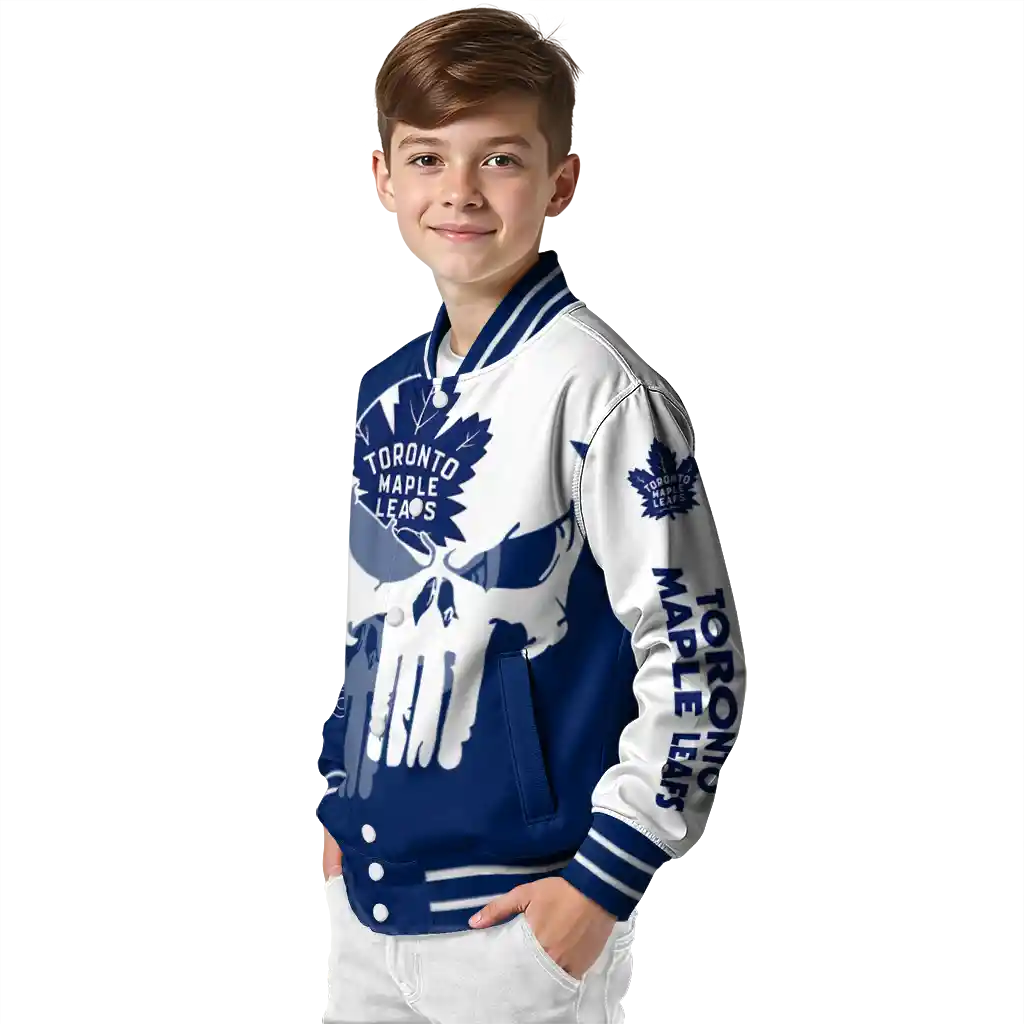 toronto maple leafs skull outline blue white varsity jacket trendy toronto maple leafs skull outline blue white varsity jacket trendy