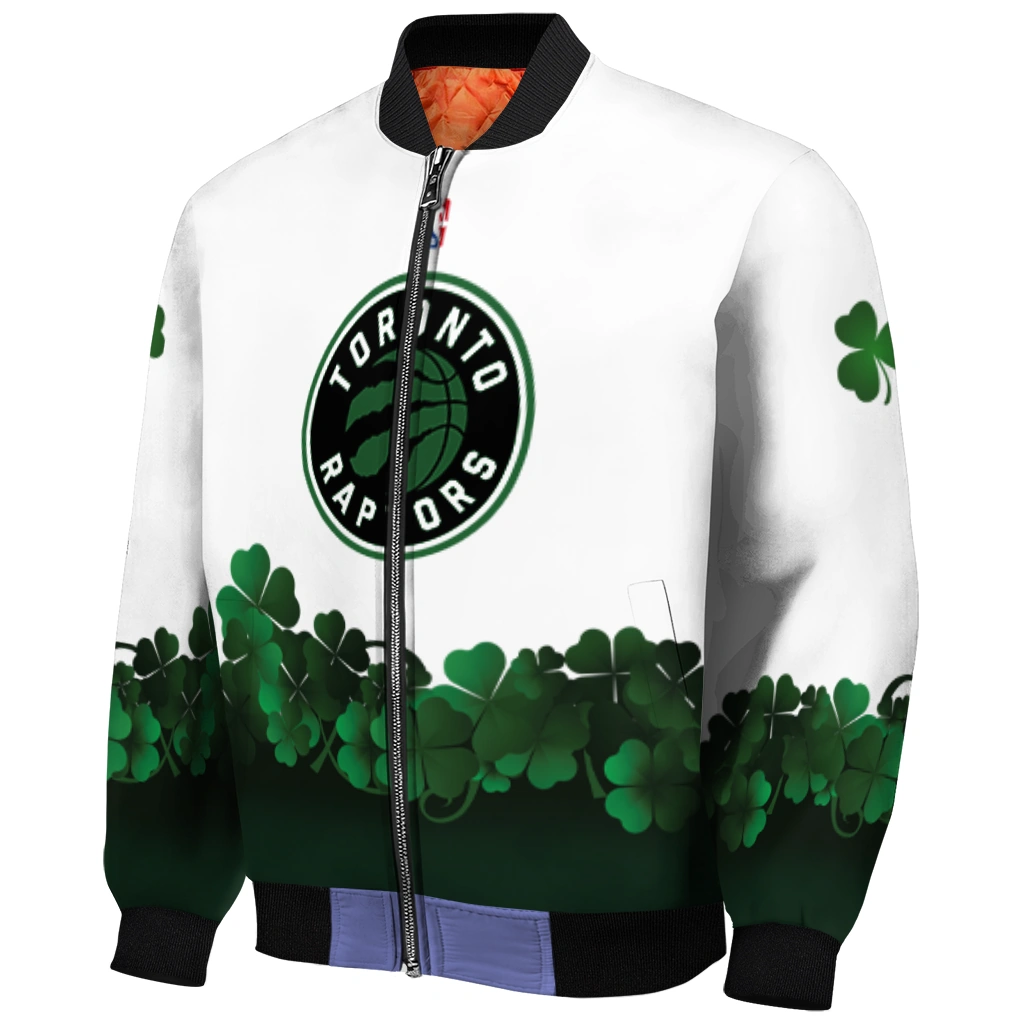 toronto raptors clover pattern print white green bomber jacket fashion forward toronto raptors clover pattern print white green bomber jacket fashion forward