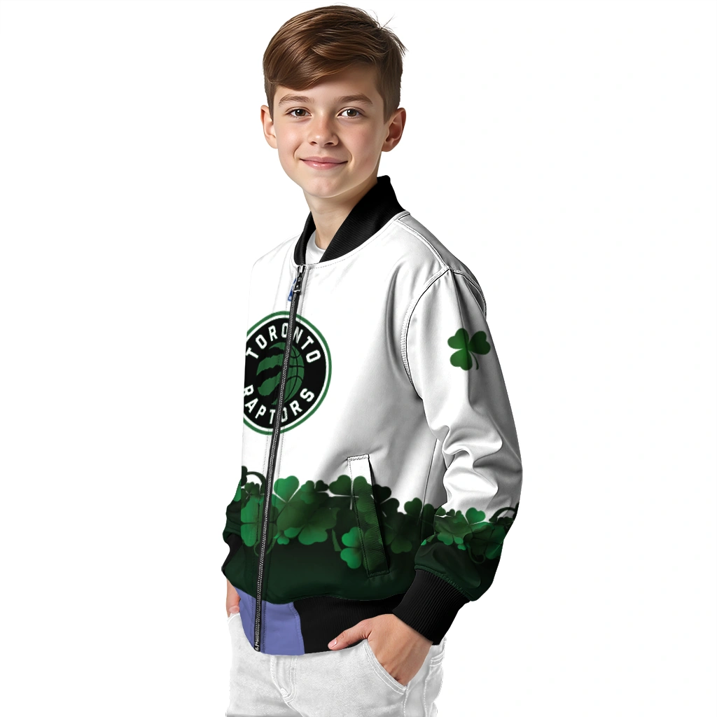 toronto raptors clover pattern print white green bomber jacket trendy toronto raptors clover pattern print white green bomber jacket trendy