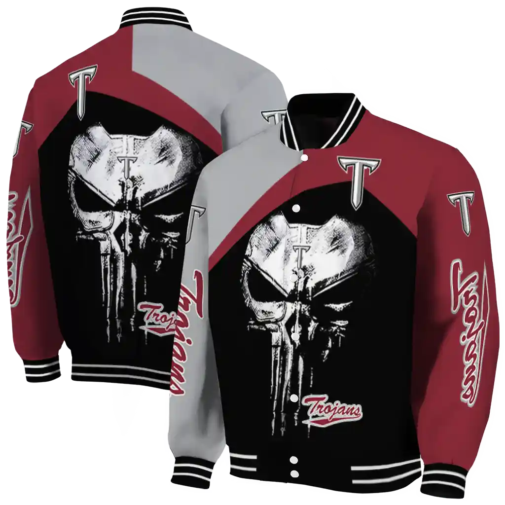 troy trojans edgy mask red black varsity jacket fashion forward troy trojans edgy mask red black varsity jacket fashion forward