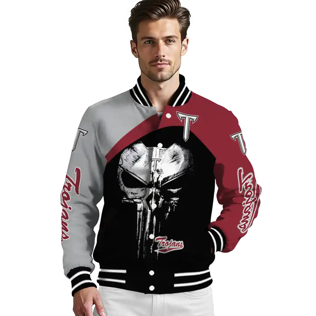 troy trojans edgy mask red black varsity jacket high quality troy trojans edgy mask red black varsity jacket high quality