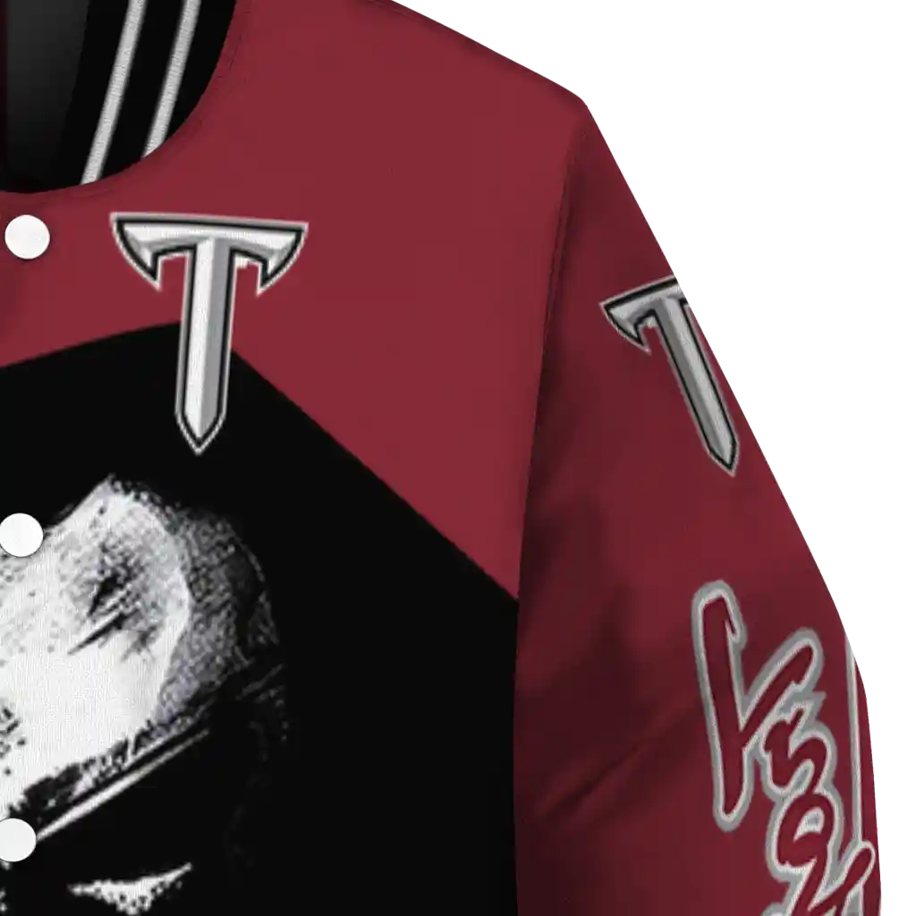 troy trojans edgy mask red black varsity jacket premium grade troy trojans edgy mask red black varsity jacket premium grade
