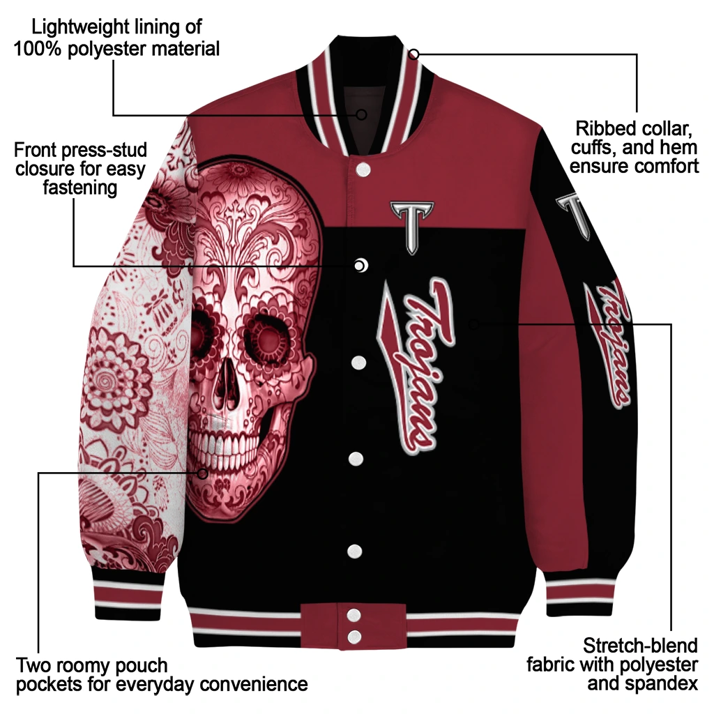 troy trojans intricate skull red black varsity jacket new arrival troy trojans intricate skull red black varsity jacket new arrival