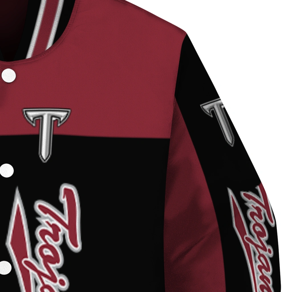 troy trojans intricate skull red black varsity jacket premium grade troy trojans intricate skull red black varsity jacket premium grade