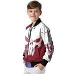 troy trojans skull outline red white bomber jacket best selling