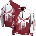troy trojans skull outline red white varsity jacket best selling