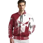 troy trojans skull outline red white varsity jacket best selling